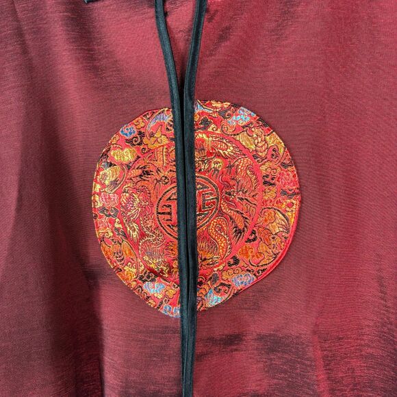 Asian red satin jacket L mandarin collar luxury boho light weight blazer style - Picture 6 of 14